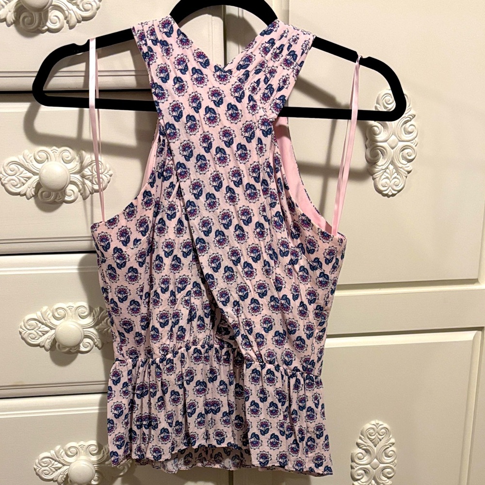 LOFT floral Pink halter top with ruffle